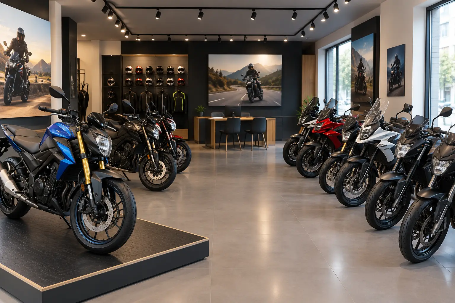 Modern Motorcycle Showroom Display.webp